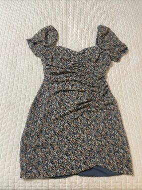 Astr Blue Floral Puff-Sleeve Mini Dress